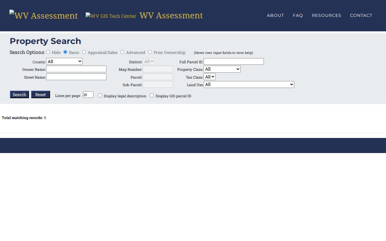 West Virginia assessment search controls used for Princeton parcel research