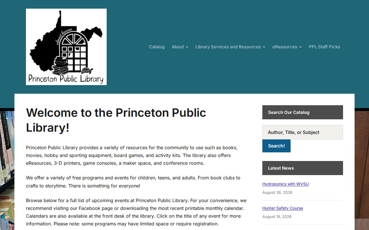 Princeton Public Library website used for local history contact information